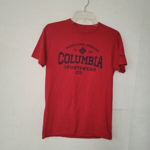 Columbia Shirt Mens S Red Cotton Graphic‎ Logo Short Sleeve Tee Hiking Outdoor